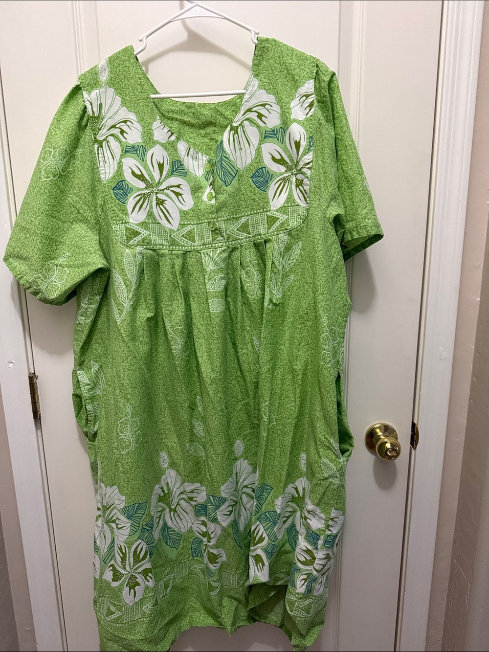 Women’s 3x Green Floral V-Neck Muu Muu Dress Plus Size Pockets Summer